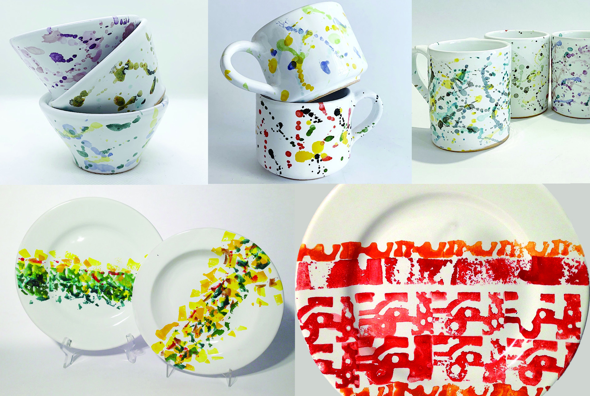 Splatterware and abstract ceramic mugs, bowls, plates by Caterina Aquinardi Materia Ceramica Perugia Italy shopping